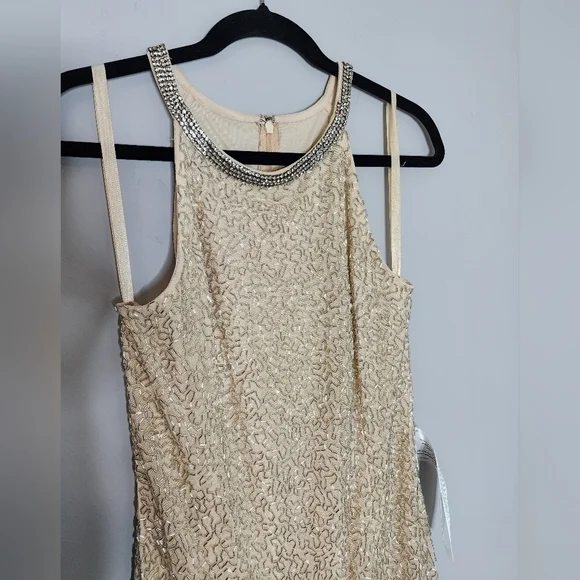 Mac Duggal BEADED SLEEVELESS HIGH NECK COLUMN GOWN size 10  Nude Silver - Picture 15 of 15